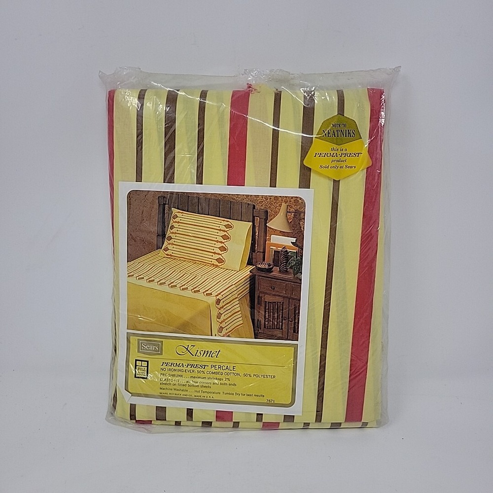 Sears Kismet Perma-Prest Percale 1 Full Flat Sheet 1970s Retro‎ MCM